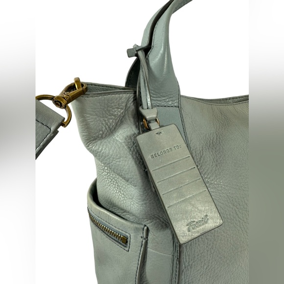 Genuine vintage FOSSIL sky blue leather tote bag with shoulder strap - Picture 10 of 13